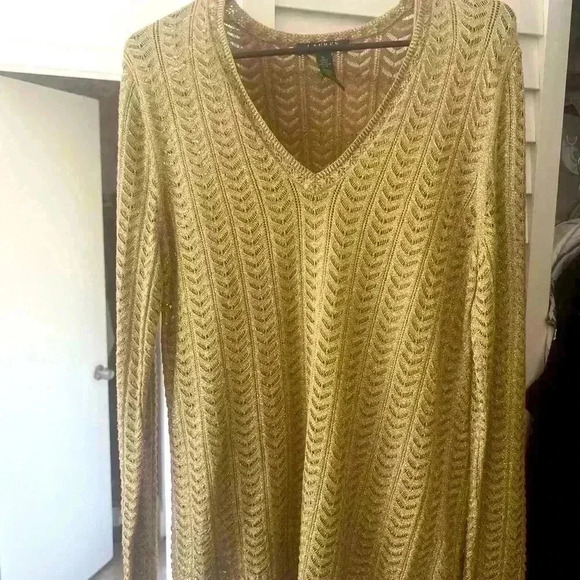 Shimmer Cotton Blend Chevron Crochet Sweater XL - Picture 2 of 3